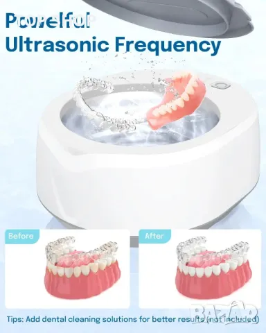 Ултразвуков уред за почистване на протези, фиксатор, бижута с 3 режима, 49kHz, 340 мл преносим, снимка 3 - Тримери - 49551967