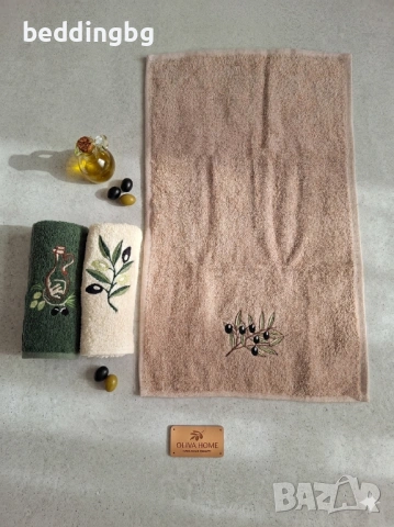 Комплект 3бр. памучни кърпи с бродерия "Маслина" - Турция, снимка 4 - Хавлиени кърпи - 54165908