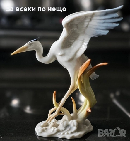 Hutschenreuther Achtziger Germany Porcelain Heron / Crane Bird “Жеръвът” Код P2239, снимка 3 - Колекции - 54232878