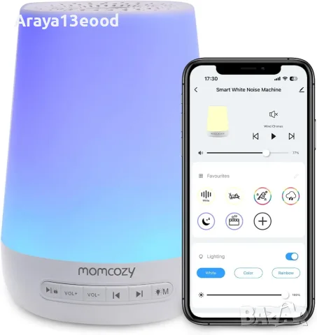 Momcozy Smart Baby Sound Machine – звукова машина за бебе с нощна лампа, 34 звука и управление чрез 
