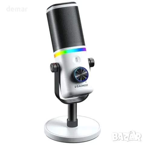 Динамичен микрофон Aokeo AK-10 USB/XLR с рамо и RGB подсветка, бял, снимка 2 - Други стоки за дома - 56228568