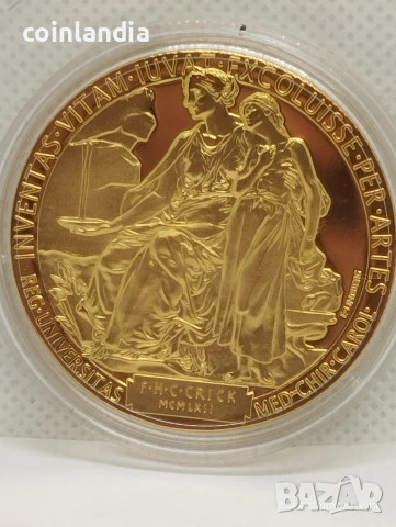 позлатена монета Нобелова награда по медицина , снимка 2 - Нумизматика и бонистика - 53290367