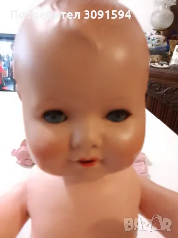 Стара бисквитена кукла с отворена уста и мигащи очи, , снимка 9 - Колекции - 49311586