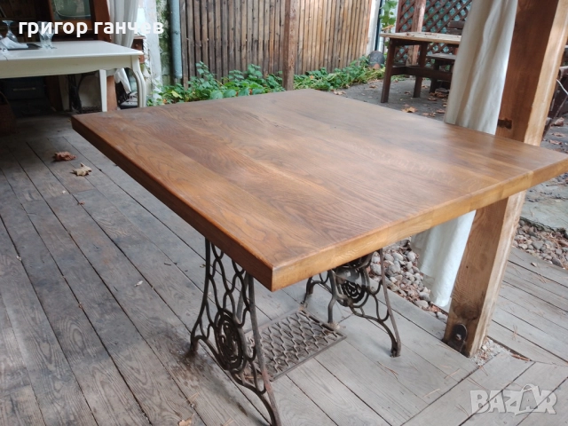 Маса с масивен плот от слепена дървесина - дъб, снимка 5 - Маси - 52066732