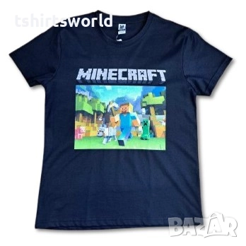 Нова детска тениска с дигитален печат MINECRAFT (Майнкрафт) в черен цвят