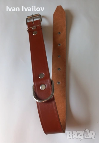 Здрав нашийник от естествена кожа (Кафяв) – 3.5 см широк / 60 см дължина, снимка 2 - За кучета - 54143957