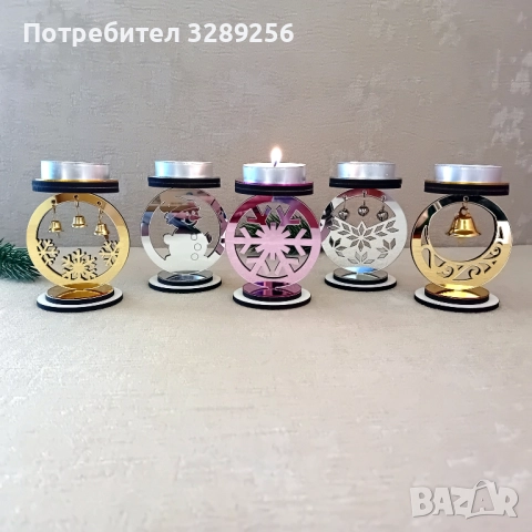 Коледен подарък свещник огледален, Коледа, украса, декорация