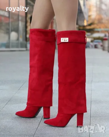Ботуши на ток - червен велур - KD105