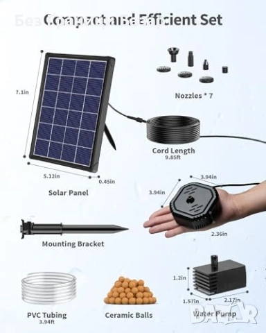 Нова водна помпа 4W соларен фонтан POPOSOAP с филтър за градина и поилка, снимка 5 - Други - 53914409