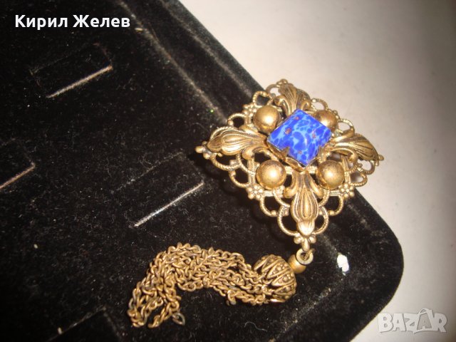 ПРЕКРАСЕН СТАРИНЕН ФИЛИГРАНЕН ПОЗЛАТЕН БРОНЗОВ Ар НУВО ПЕНДАНТ със СКЪПОЦЕНЕН КАМЪК ЛАЗУРИТ 4951, снимка 17 - Антикварни и старинни предмети - 31292797
