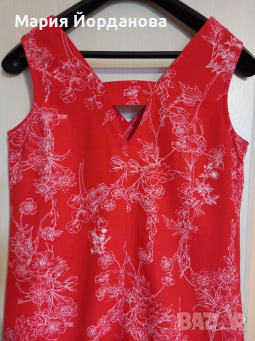 Къса, разкроена рокля с лен NEXT. Червена с флорален десен, снимка 6 - Рокли - 29118132