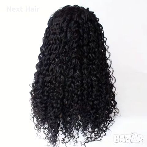 Черна афро къдрава перука с дантелена зона 13×4 - синтетична, 65 см, снимка 7 - Аксесоари за коса - 52900154