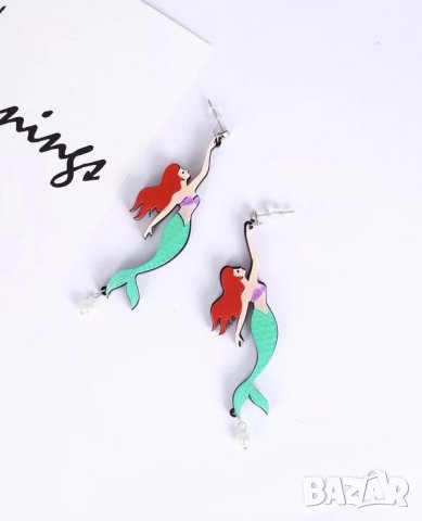 Брошка с котка Karl Lagerfeld, обеци русалката Ариел, снимка 7 - Обеци - 36976342