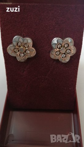 Обеци с цветен седеф и циркони . Сребро проба 925. , снимка 2 - Обеци - 38360149