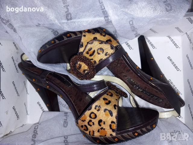 Чисто нови елегантни обувки на ток от естествена кожа и косъм