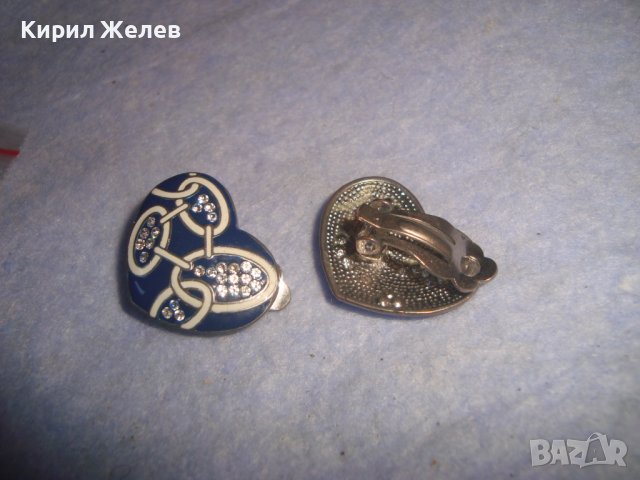СТАРИ ПОСРЕБРЕНИ СЪРЦЕВИДНИ с ФАСЕТИРАНИ ЦИРКОНЧЕТА МЕДНИ ЕМАЙЛИРАНИ ВИНТИДЖ ОБЕЦИ 28347, снимка 5 - Обеци - 37395579