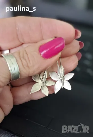 Vintage / Винтидж / Рядка находка / Сребърни обеци на върбило / Цветя / проба 950 , снимка 6 - Обеци - 49808878