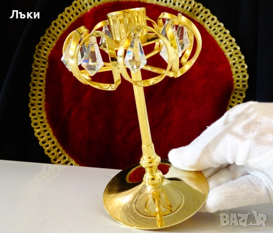 Позлатен свещник с кристали Lycenta,Sweden. , снимка 8 - Антикварни и старинни предмети - 52900360