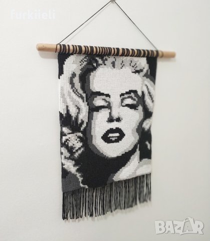 Ръчно изработено макраме пано с портрет на Мерилин Монро, снимка 7 - Декорация за дома - 42872415