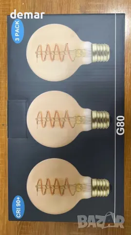 E27 Винтидж крушки G80 декоративни спирални LED сферични крушки, 4W 350lm, 3 броя, снимка 9 - Крушки - 49903301