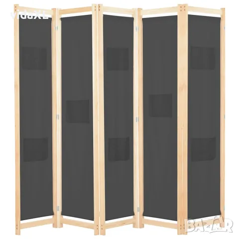 vidaXL Параван за стая, 5 панела, сив, 200x170x4 cм, текстил