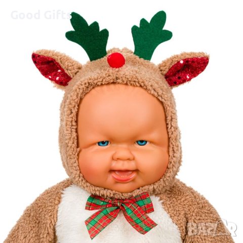Голяма кукла бебе с коледен костюм на еленче, 50см, снимка 2 - Кукли - 42793345