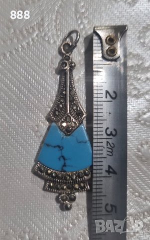 Сребърна висулка 925 проба с тюркоаз и маркизити , снимка 7 - Колиета, медальони, синджири - 44185695