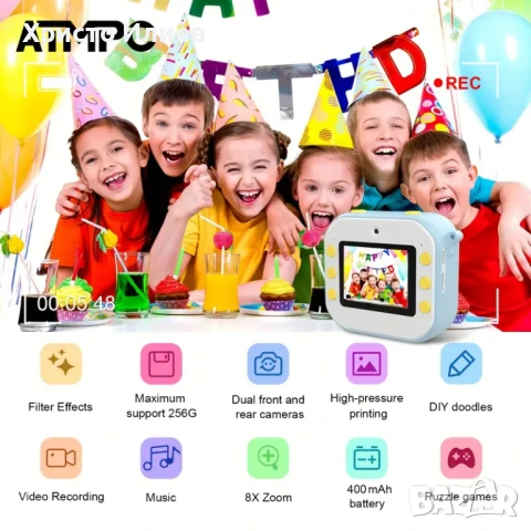 Детски фотоапарат за моментални снимки с принтер и вградени игри, снимка 2 - Други - 51127540