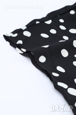 Дамска блуза в черно с къс ръкав, дантела и принт на точки, снимка 9 - Тениски - 44304093
