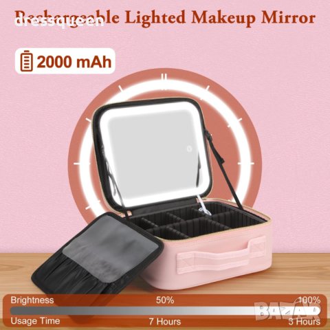 4079 Розово куфарче за грим с огледало и лед осветление, снимка 6 - Други стоки за дома - 42143302