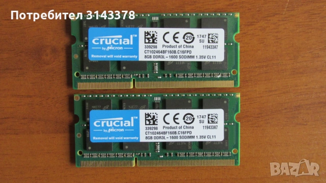 16 GB DDR3L Crucial памет за лаптоп