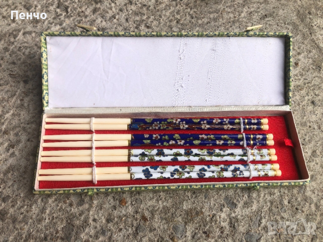 стари клечки за суши - кост с емайл и позлата