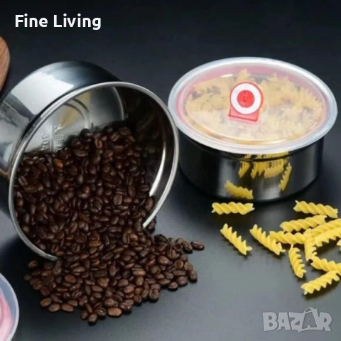 Комплект от три броя кутии за съхранение от неръждаема стомана с пластмасови капаци, снимка 8 - Кутии за храна - 52153427