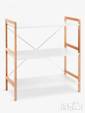 0386 Етажерка 3 рафта бамбук/бяло, снимка 1