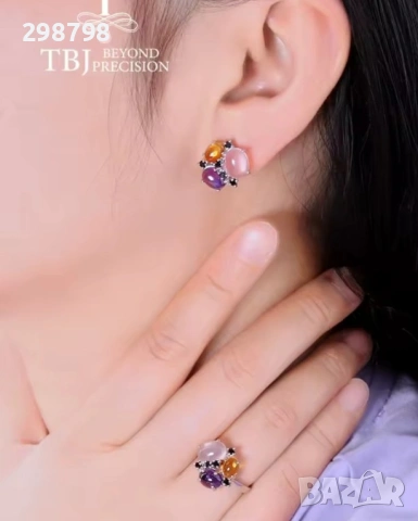 Сребърен комплект с естествени скъпоценни камъни, снимка 4 - Пръстени - 53327253