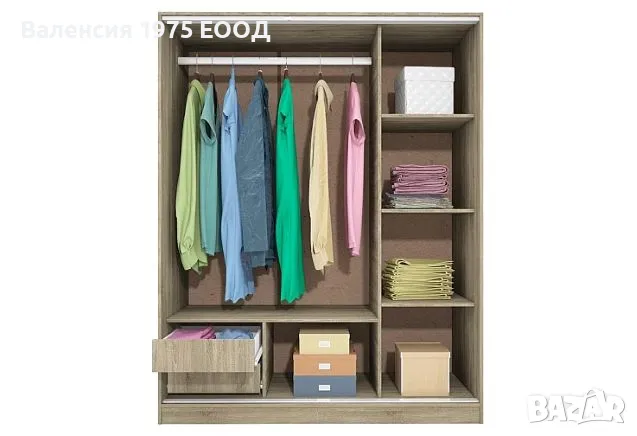 Гардероб с плъзгащи врати, огледало и вътр. чекм. Сити 1006 сонома,орех или комбинация бяло/ арвен, снимка 4 - Гардероби - 18790429