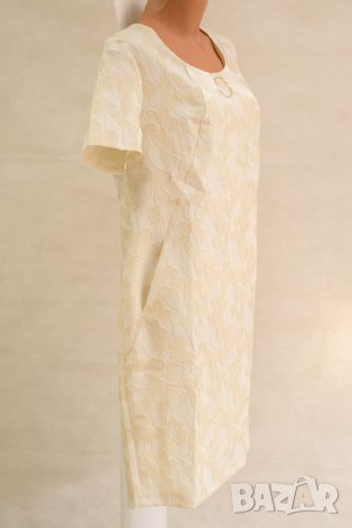 Рокля в цвят екрю и бежово с флорални мотиви Margo Collection - M, снимка 4 - Рокли - 42638602