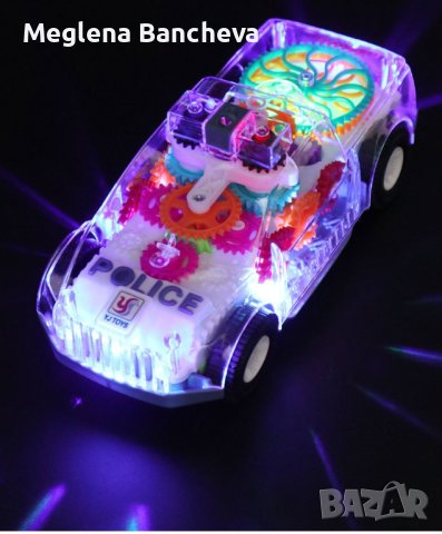 Музикална и светеща, прозрачна, полицейска кола играчка за деца, снимка 1