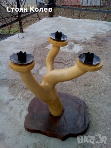 Свещник от дърво и метал , снимка 3 - Други - 38246796