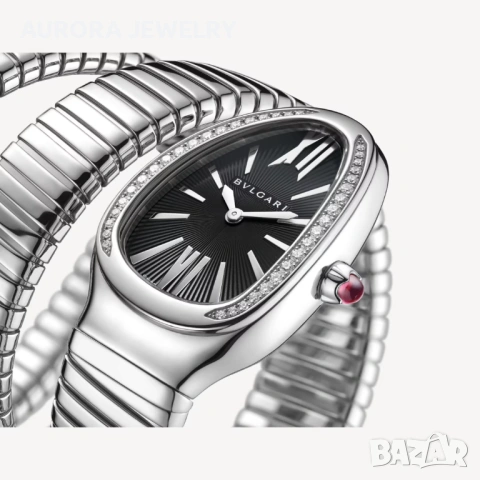 BVLGARI Serpenti Tubogas Snake Silver Black Diamonds Дамски Часовник, снимка 14 - Дамски - 53058164