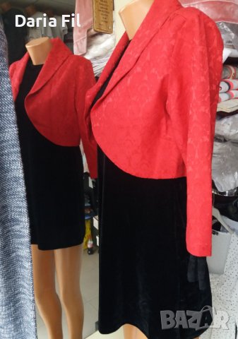 Червено болеро от релефен плат със 7/8 дължина на ръкава , снимка 4 - Сака - 40395369