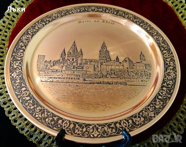 Медна чиния,пано,плато,поднос с литография от Майнц. , снимка 1 - Антикварни и старинни предмети - 37818458
