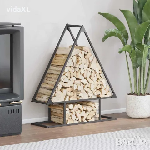 vidaXL Стойка за дърва за огрев черна Студено валцувана стомана, снимка 2 - Дърва за огрев - 56148308