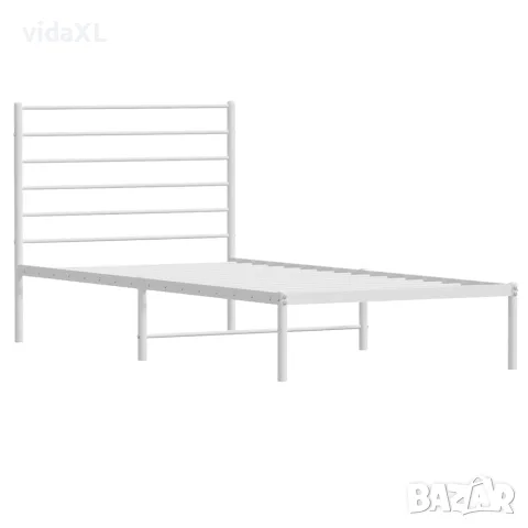 vidaXL Метална рамка за легло, без матрак, с табла, бяла, 75x190 см, снимка 3 - Спални и легла - 56147210