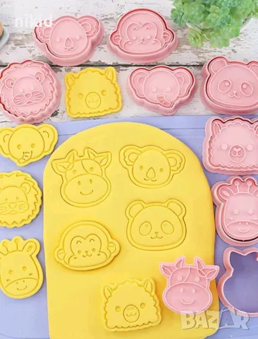 8 глава животни зоо лъв панда слон лама резци резец печат печати релеф щампа сладки форма форми, снимка 2 - Форми - 49574727