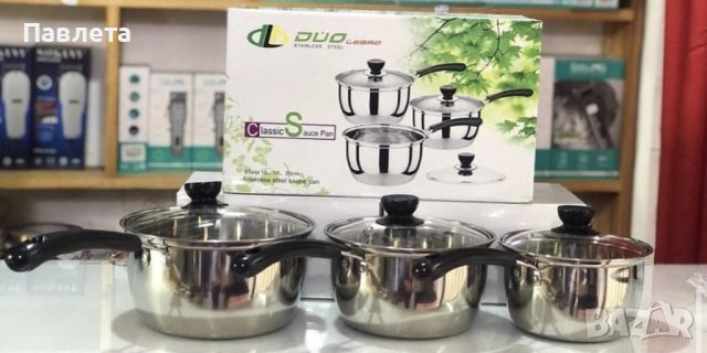 Комплект от 3 тенджери със стъклени капаци, Размери: 16,18 и 20 см, снимка 1