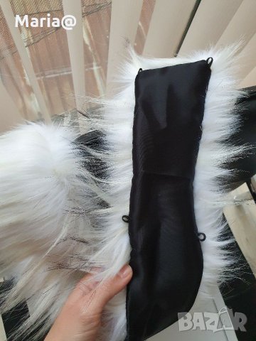 Бяла с Екрю яка Еко косъм. 75 см.и 1 м. Пух за качулка Дълъг Изкуствен.Якичка/пухче , снимка 4 - Шалове - 30888132