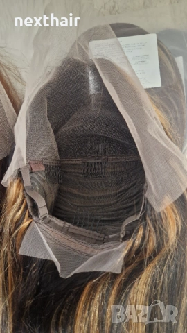 Черна естествена права перука 80 см с руси кичури - Lace Front 13x6, снимка 5 - Аксесоари за коса - 53136147