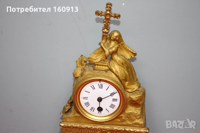 Позлатен бронз каминен часовник фигура жена религиозен кръст, снимка 2 - Антикварни и старинни предмети - 51451984