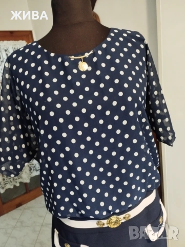 FRANZ MARI елегантна дамска рокля т.синя на точки